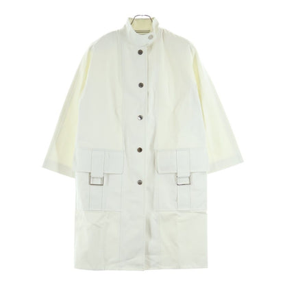 Hermes Sellier Buttons Stand Collar Cotton Twill Long Coat White