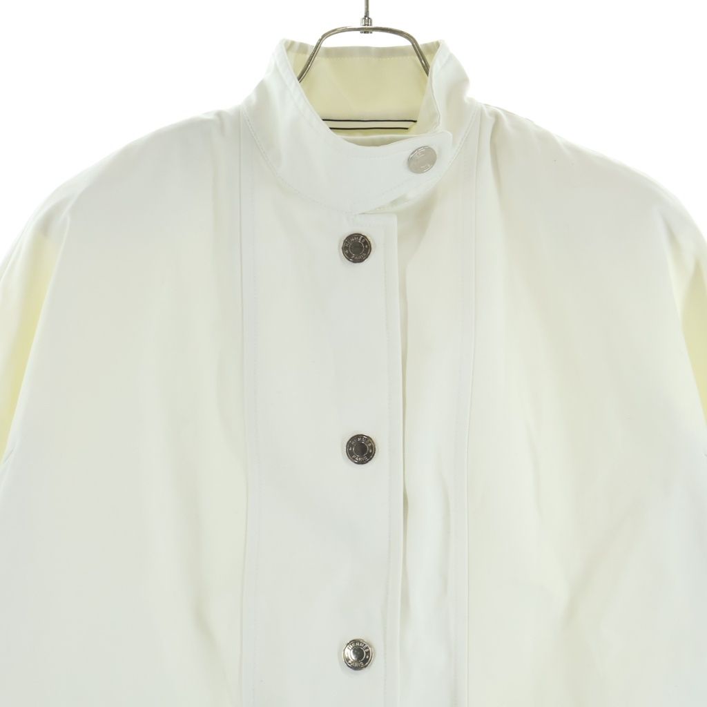 Hermes Sellier Buttons Stand Collar Cotton Twill Long Coat White — view 3