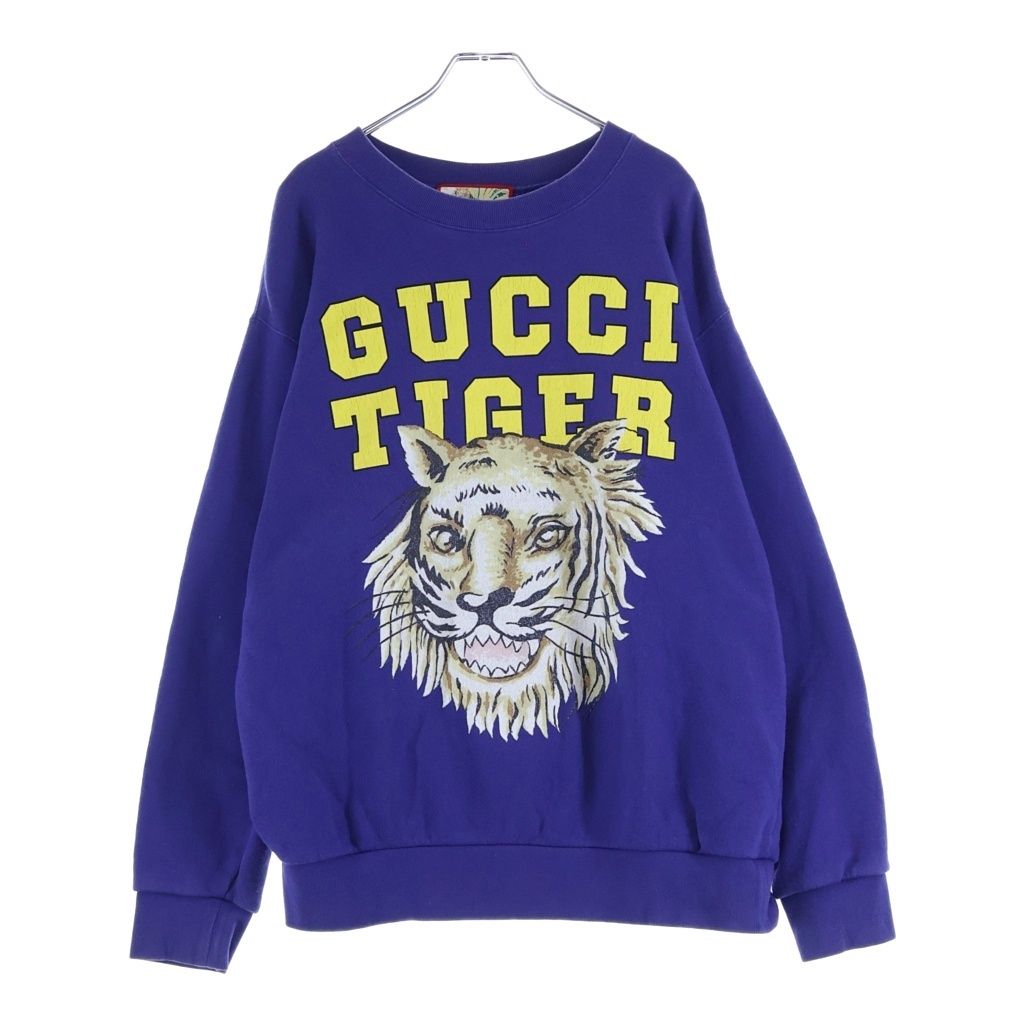 Gucci Tiger Front Print Crew Neck Sweatshirt Blue