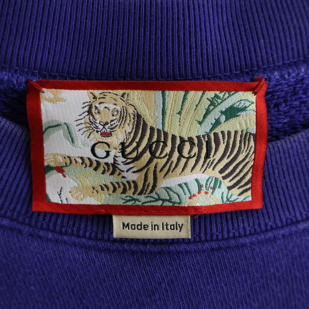Gucci Tiger Front Print Crew Neck Sweatshirt Blue — view 6