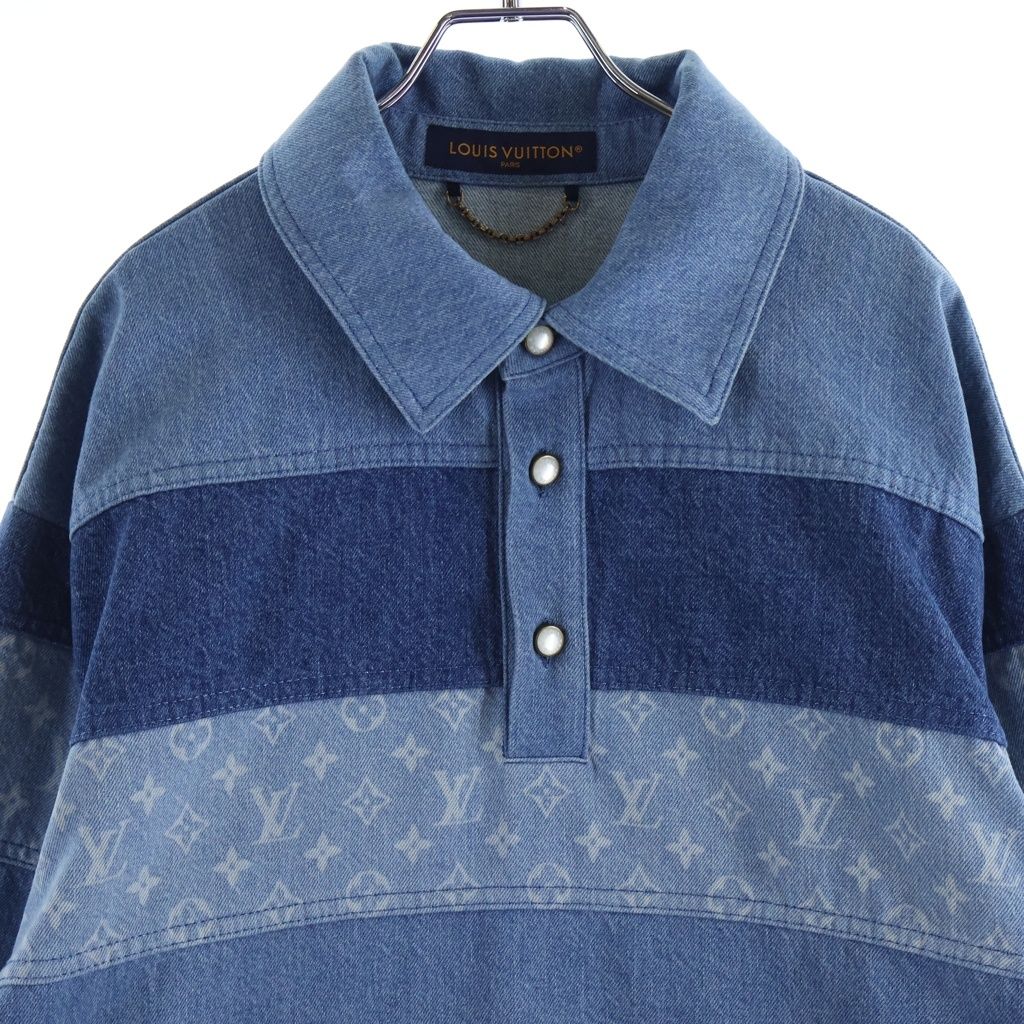 Louis Vuitton Monogram Patchwork Denim Long Sleeve Paneled Polo Shirt — view 3