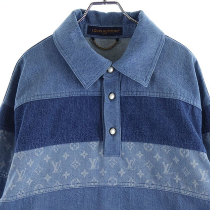 Louis Vuitton Monogram Patchwork Denim Long Sleeve Paneled Polo Shirt — view 3