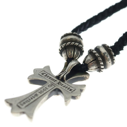 Chrome Hearts CH CL Small CH Cross Crimp Leather Braid Necklace Silver Black — view 6