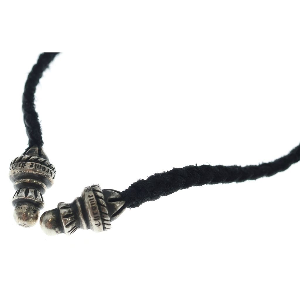 Chrome Hearts CH CL Small CH Cross Crimp Leather Braid Necklace Silver Black — view 4