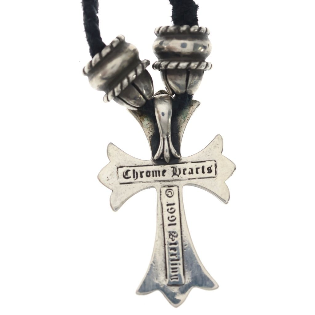 Chrome Hearts CH CL Small CH Cross Crimp Leather Braid Necklace Silver Black — view 3