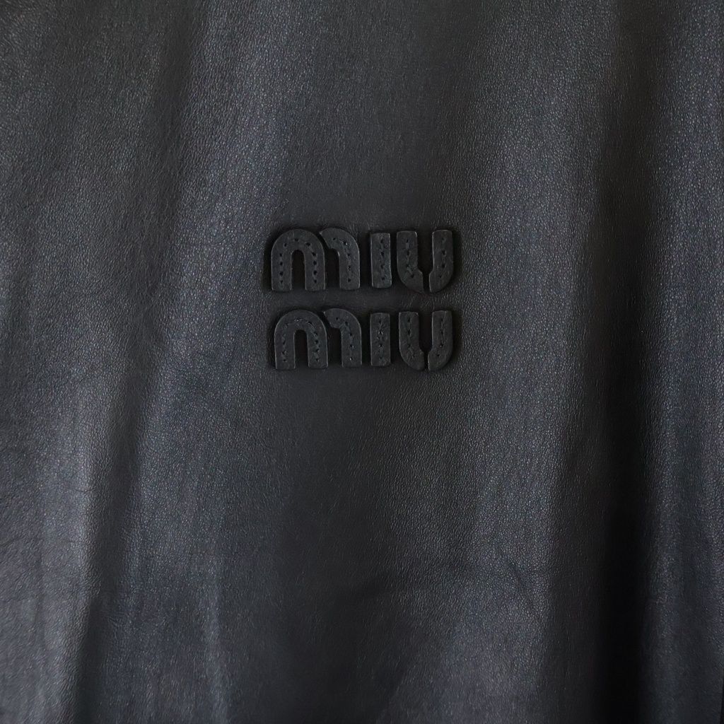 Miu Miu Logo Nappa Leather Hoodie Black — view 4