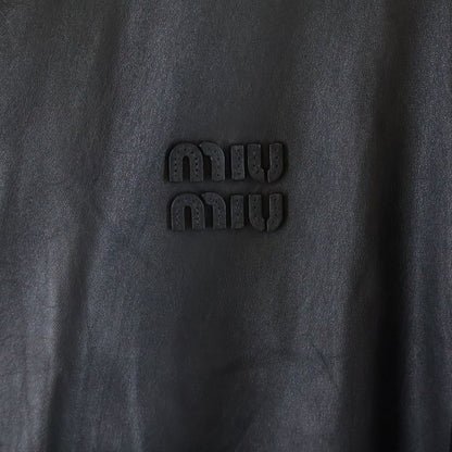 Miu Miu Logo Nappa Leather Hoodie Black — view 4