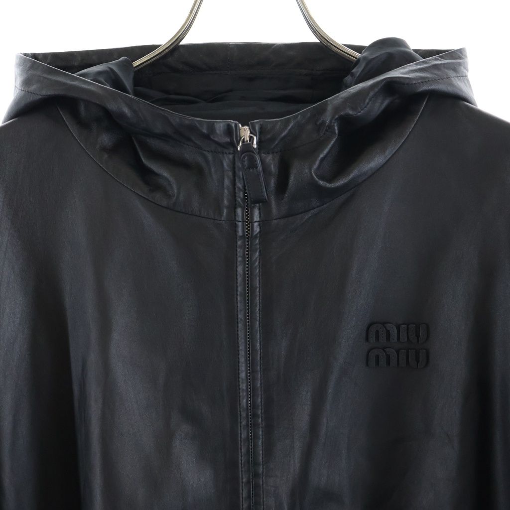 Miu Miu Logo Nappa Leather Hoodie Black — view 3