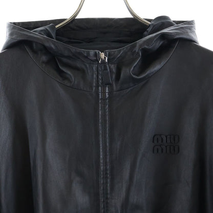 Miu Miu Logo Nappa Leather Hoodie Black — view 3