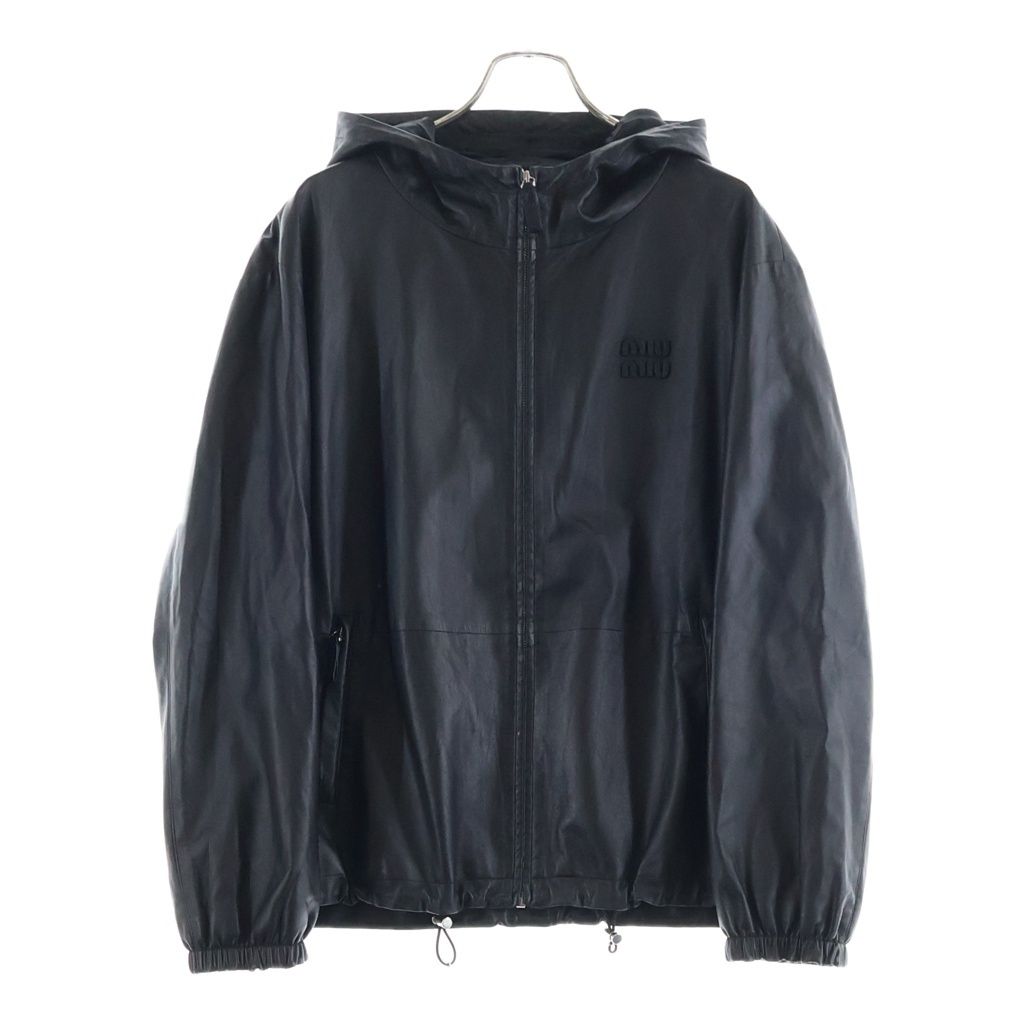 Miu Miu Logo Nappa Leather Hoodie Black