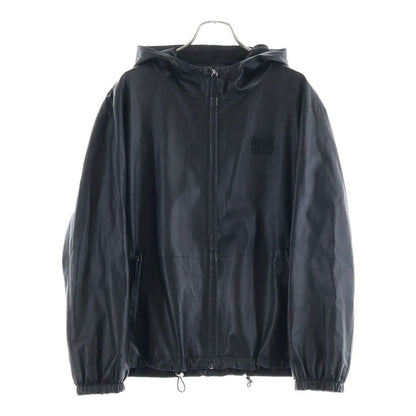 Miu Miu Logo Nappa Leather Hoodie Black