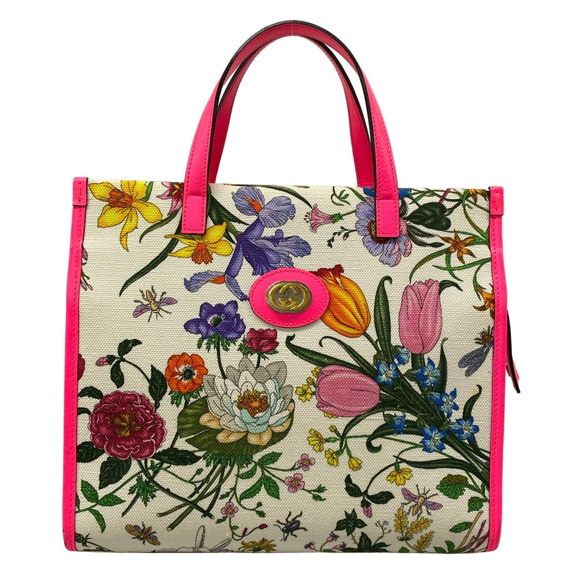 Gucci Handbag Flora White Pink Multi Floral Leather