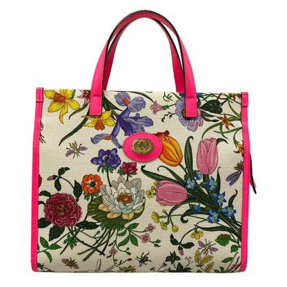 Gucci Handbag Flora White Pink Multi Floral Leather