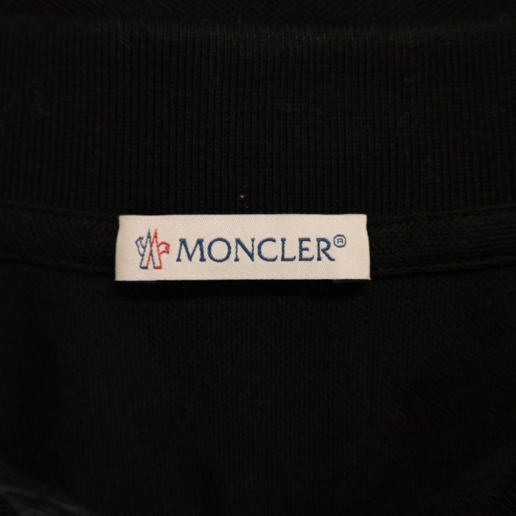 Moncler Patch Logo Cotton Short Sleeve Polo Shirt Black — view 7