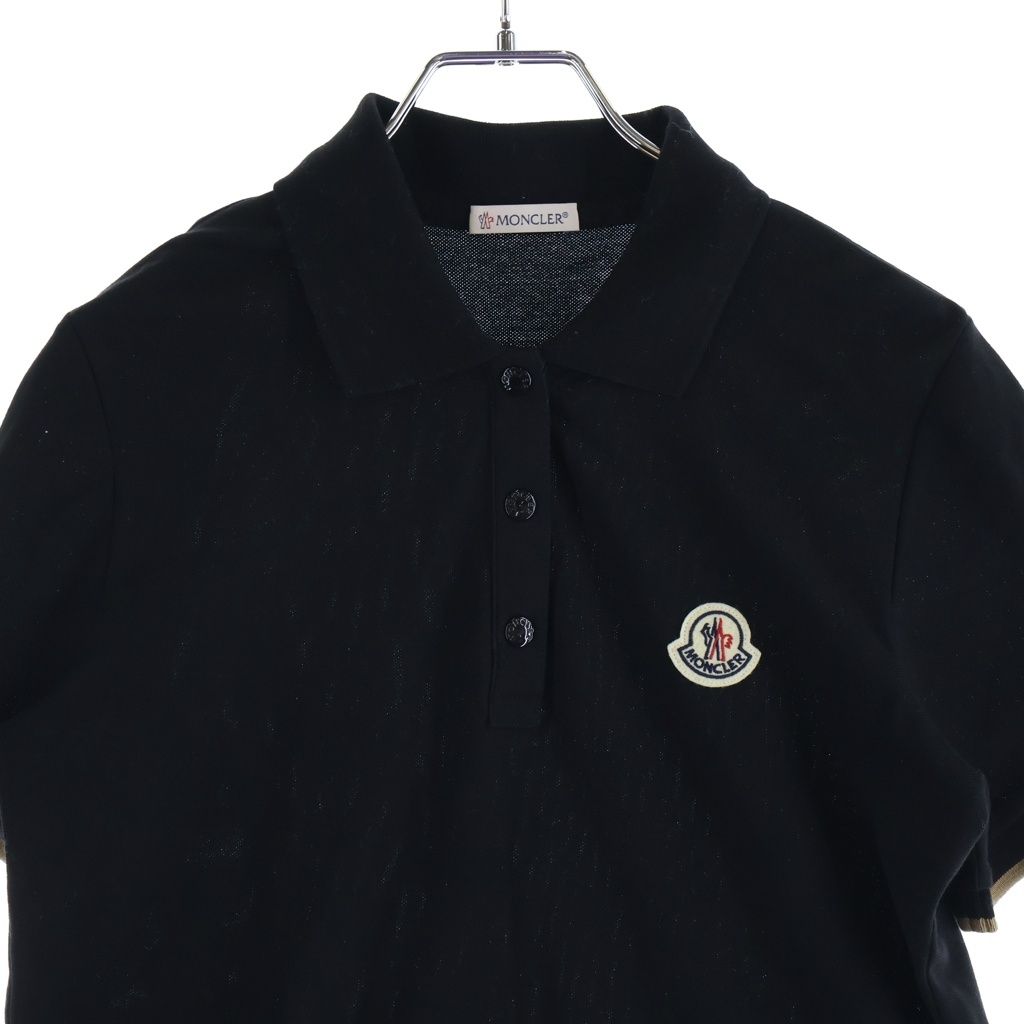 Moncler Patch Logo Cotton Short Sleeve Polo Shirt Black — view 3