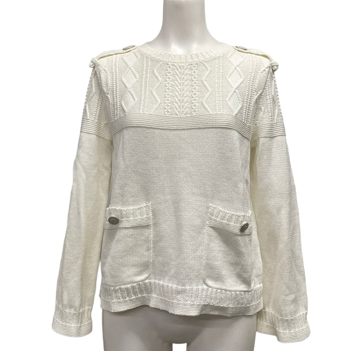 Chanel Long Sleeve Sweater S White Cotton 34