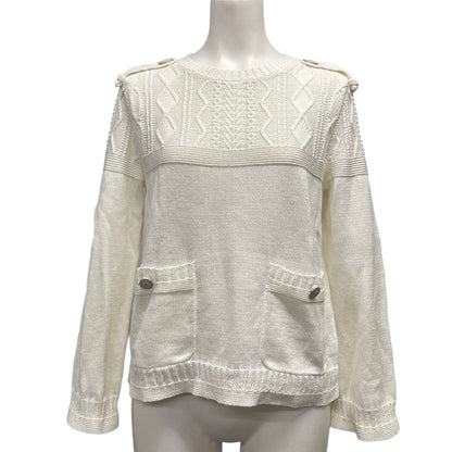 Chanel Long Sleeve Sweater S White Cotton 34