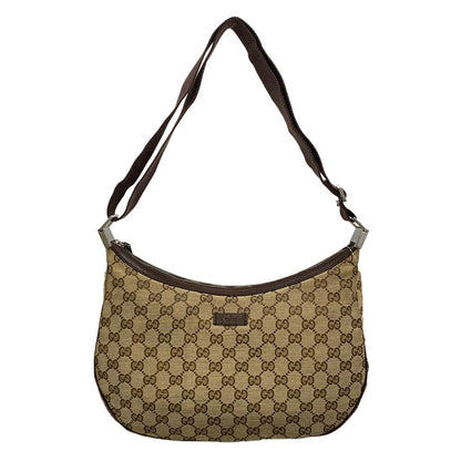 Gucci Shoulder Bag GG Pattern Beige Dark Brown Leather