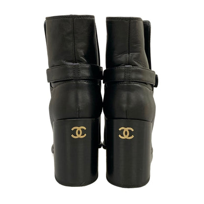 Chanel Short Boots C Black CC Logo Leather — view 6