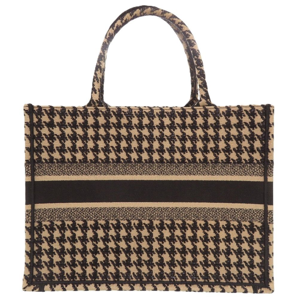 Dior Book Tote Bag Medium Houndstooth Pattern Canvas Beige Black — view 2