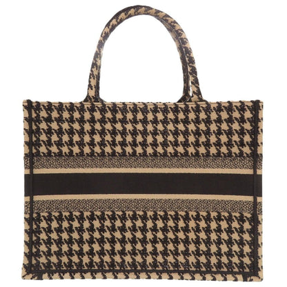 Dior Book Tote Bag Medium Houndstooth Pattern Canvas Beige Black — view 2