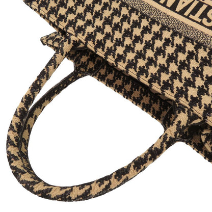Dior Book Tote Bag Medium Houndstooth Pattern Canvas Beige Black — view 5