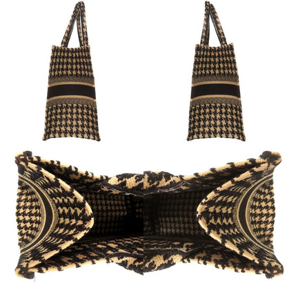 Dior Book Tote Bag Medium Houndstooth Pattern Canvas Beige Black — view 7
