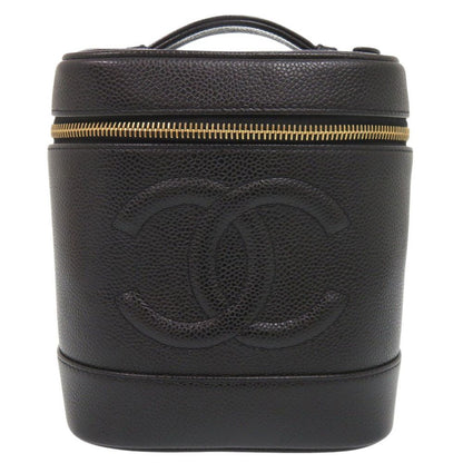 Chanel CC Logo Caviar Leather Black Gold Vanity Makeup Pouch