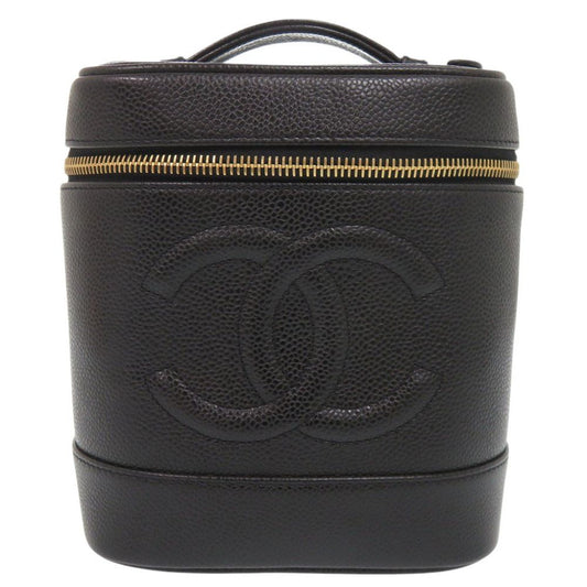 Chanel CC Logo Caviar Leather Black Gold Vanity Makeup Pouch