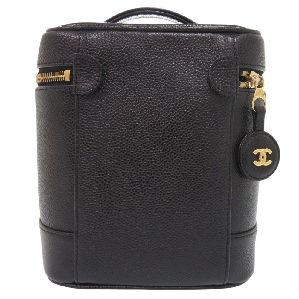 Chanel CC Logo Caviar Leather Black Gold Vanity Makeup Pouch — view 3