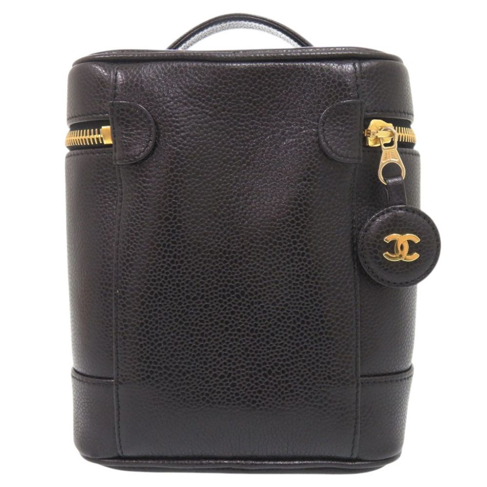 Chanel CC Logo Caviar Leather Black Gold Vanity Makeup Pouch — view 2
