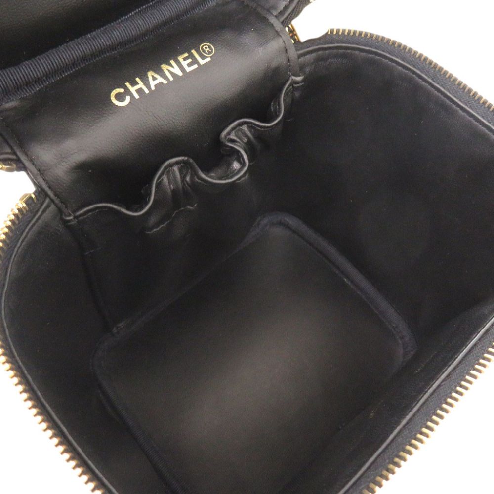 Chanel CC Logo Caviar Leather Black Gold Vanity Makeup Pouch — view 6