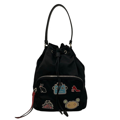 Prada Handbag Black Drawstring Robot Leather
