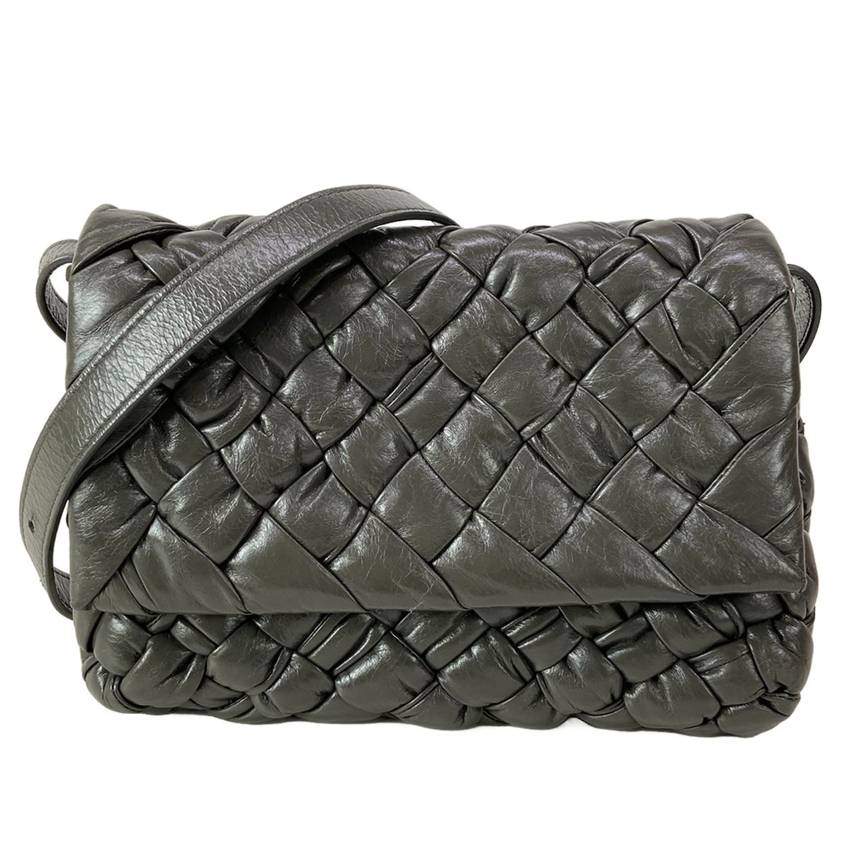 Bottega Veneta Shoulder Bag Intrecciato Rumple Dark Gray Leather