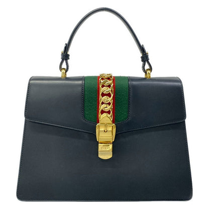 Gucci Handbag Sylvie Dark Navy Green Red Leather