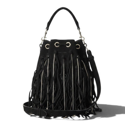 Saint Laurent Fringe Chain Bucket Bag Black