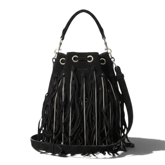 Saint Laurent Fringe Chain Bucket Bag Black