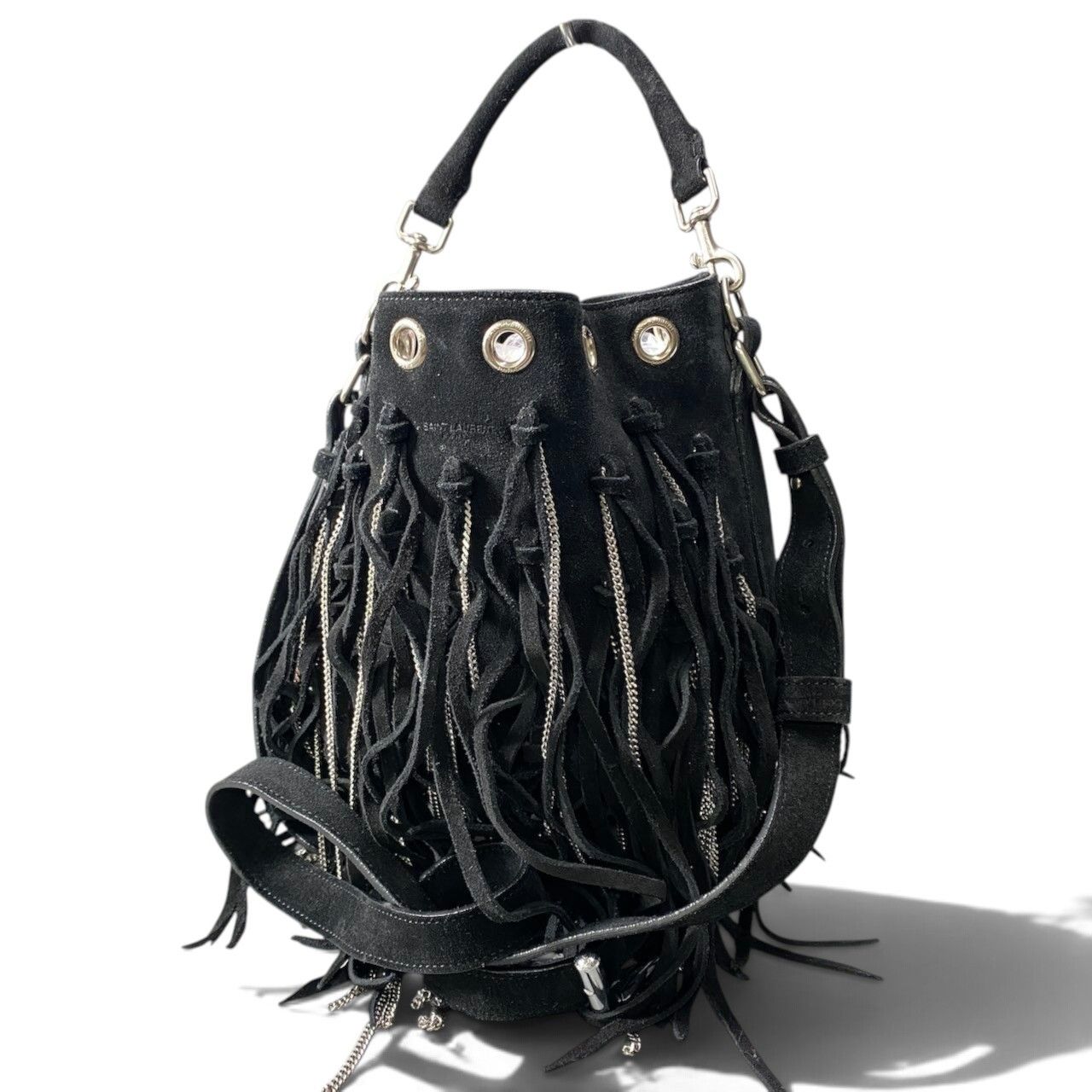 Saint Laurent Fringe Chain Bucket Bag Black — view 2