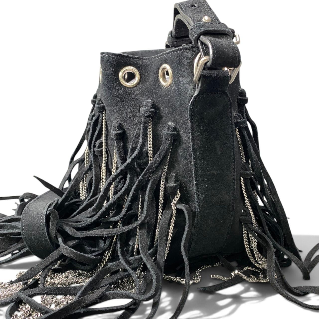 Saint Laurent Fringe Chain Bucket Bag Black — view 5