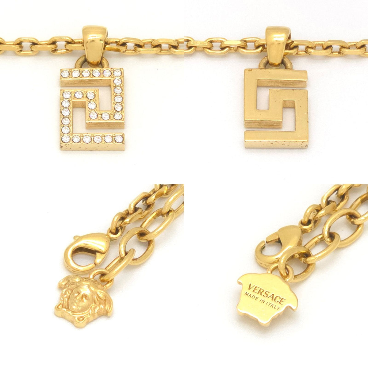 Versace Greca Pendant Crystal Medusa Charm Gold Tone Metal — view 5