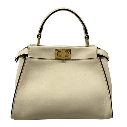 Fendi Handbag Peekaboo Iconic Small Beige Inside Zucca Pattern Leather