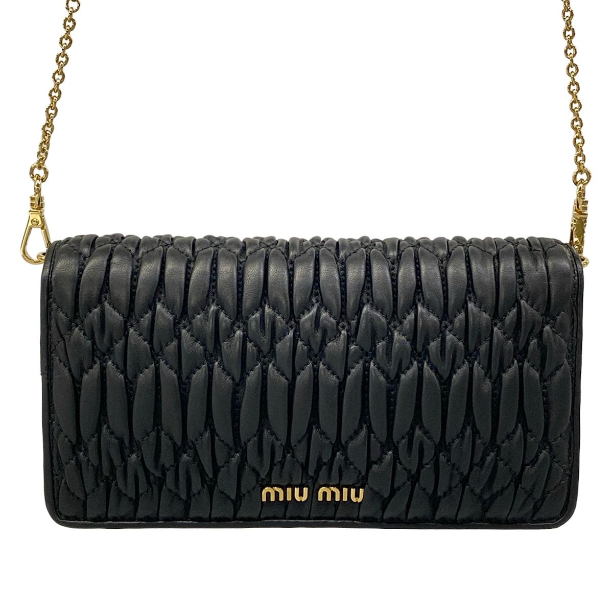 Miu Miu Shoulder Bag Miu Crystal Matelasse Black Chain Removable Strap Mini — view 3