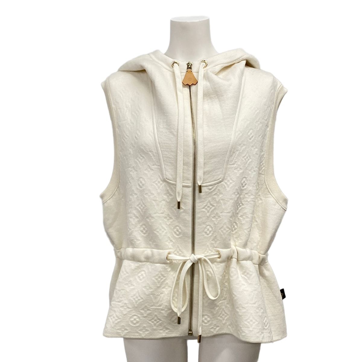 Louis Vuitton Vest Ivory Zip Up Embossed Monogram Wool XS
