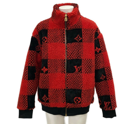 Louis Vuitton Jacket Njf Red Black Long Sleeve Damier Pattern Fleece Winter M