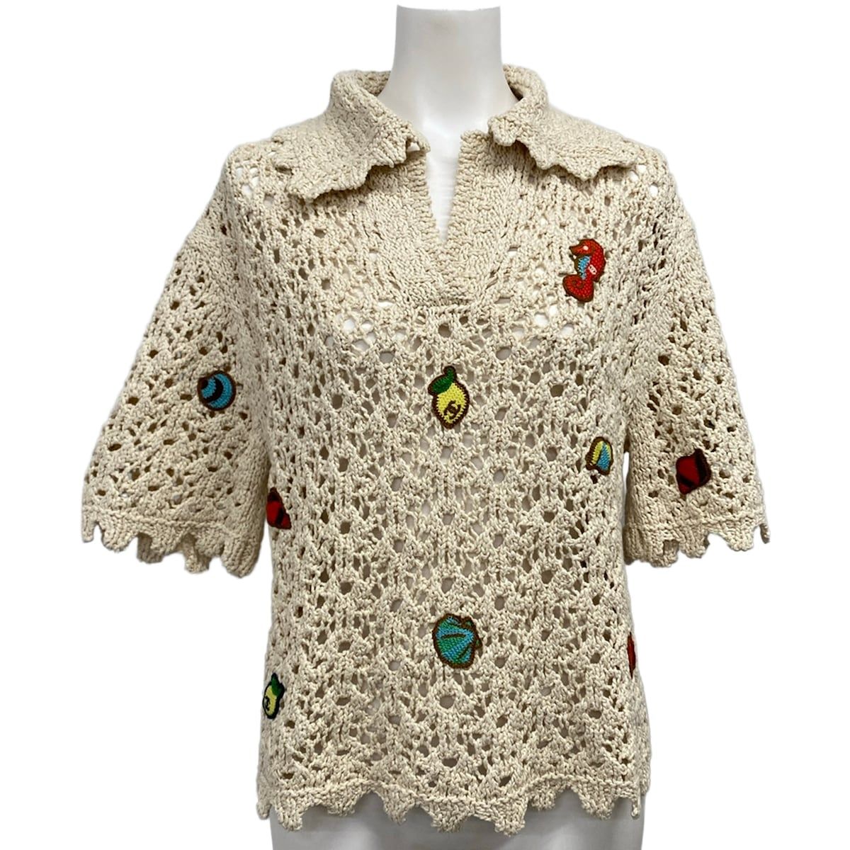 Chanel Short Sleeve Top S Light Beige Summer Knit Coco Beach Collection 34