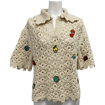 Chanel Short Sleeve Top S Light Beige Summer Knit Coco Beach Collection 34