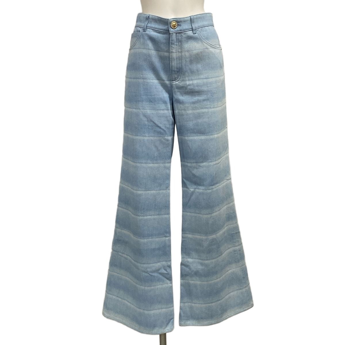 Chanel Jeans M Light Blue Full Length Border Lame Cotton 38