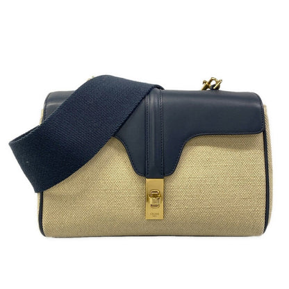 Celine Shoulder Bag Teen Soft 16 DJ 9.01 NA Beige Navy Strap Removable Leather