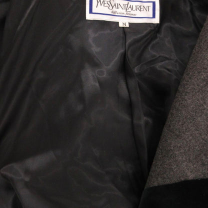 Saint Laurent Wrap Coat Robe Gown Wool Velour Contrast Gray — view 6