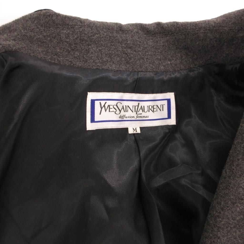 Saint Laurent Wrap Coat Robe Gown Wool Velour Contrast Gray — view 7